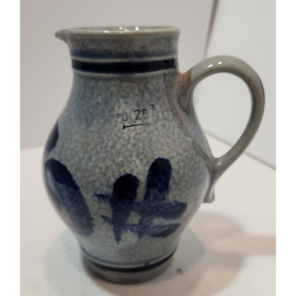 Vintage Marzi & Remy German Salt Glazed Pottery Pitcher Cobalt Blue & Grey .25 L - Picture 1 of 10